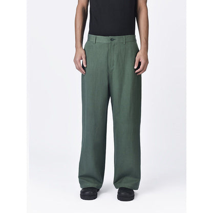 Genes Lecoanet Hemant Mens Green Linen Regular Fit Trouser