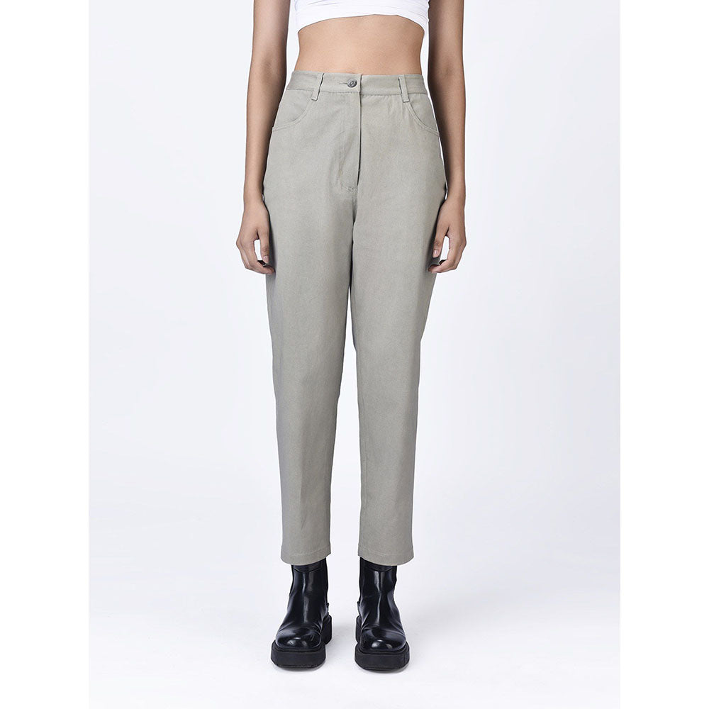 Genes Lecoanet Hemant Womens Grey Cotton Mid Rise Trouser