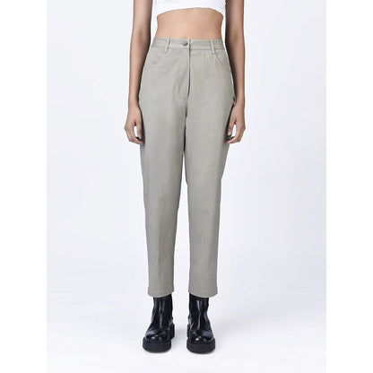 Genes Lecoanet Hemant Womens Grey Cotton Mid Rise Trouser