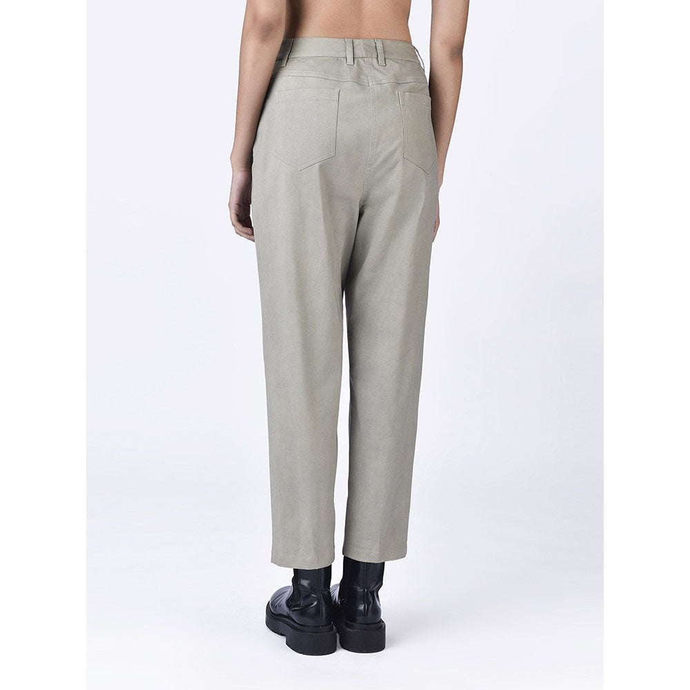 Genes Lecoanet Hemant Womens Grey Cotton Mid Rise Trouser