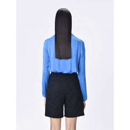 Genes Lecoanet Hemant Women Blue Tie-Knot Solid Regular Fit Shirt