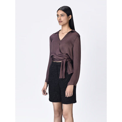 Genes Lecoanet Hemant Women Brown Tie-Knot Regular Fit Shirt