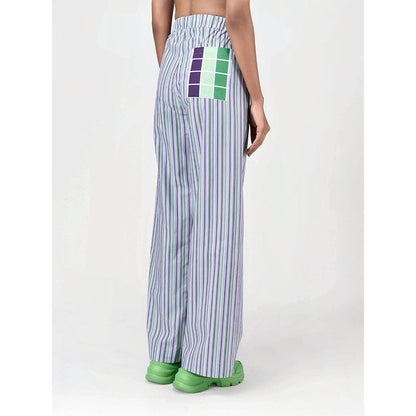 Genes Lecoanet Hemant Women Multi-Color Cotton Stripes Flared Pant