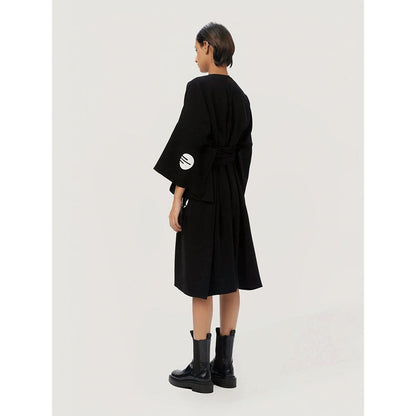Genes Lecoanet Hemant Women's Black Solid Knee Length Dress with Belt (Set of 2)