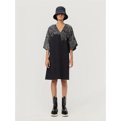Genes Lecoanet Hemant Women's Black Printed Knee Length Dress