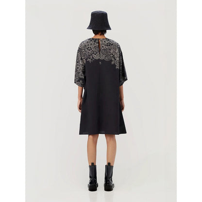 Genes Lecoanet Hemant Women's Black Printed Knee Length Dress