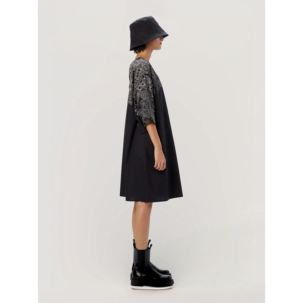 Genes Lecoanet Hemant Women's Black Printed Knee Length Dress