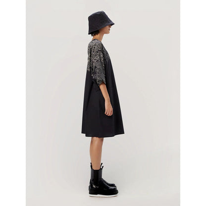 Genes Lecoanet Hemant Women's Black Printed Knee Length Dress