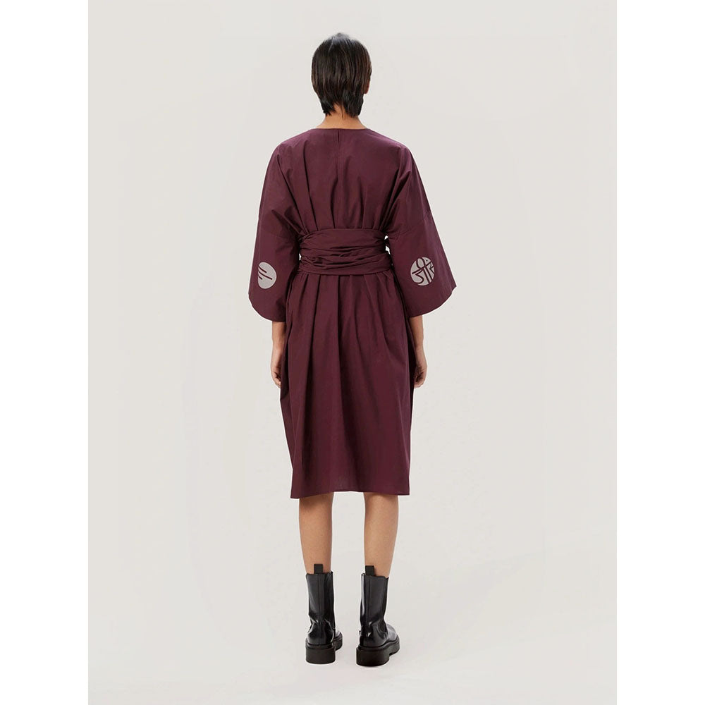 Genes Lecoanet Hemant Women's Purple Solid Knee Length Dress with Belt (Set of 2)