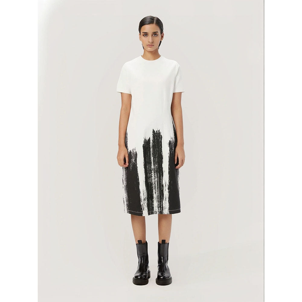 Genes Lecoanet Hemant Women's White Printed Midi Length Dress