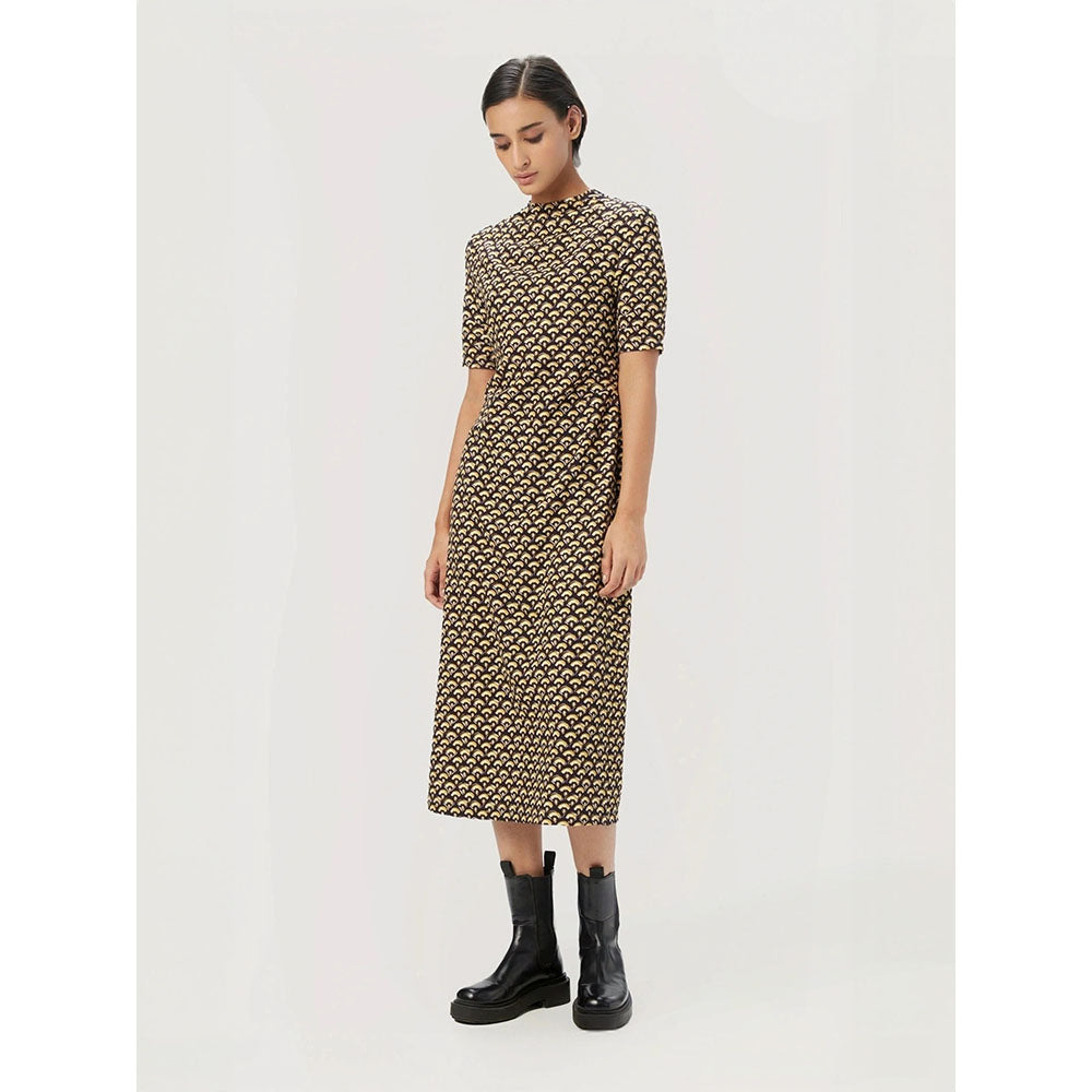 Genes Lecoanet Hemant Women's Yellow Printed Midi Length Dress
