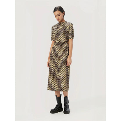 Genes Lecoanet Hemant Women's Yellow Printed Midi Length Dress