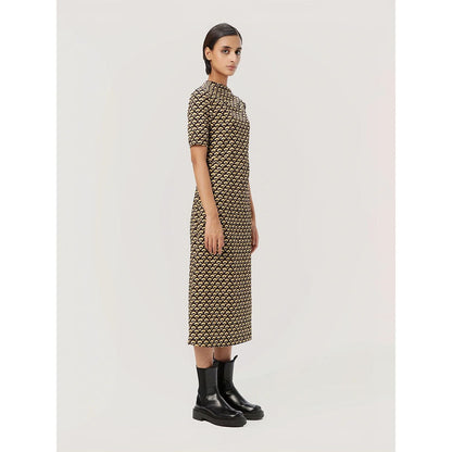 Genes Lecoanet Hemant Women's Yellow Printed Midi Length Dress