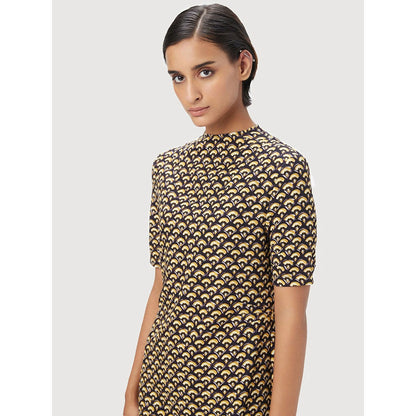 Genes Lecoanet Hemant Women's Yellow Printed Midi Length Dress