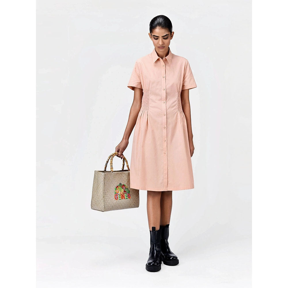 Genes Lecoanet Hemant Women's Peach Solid Knee Length Dress