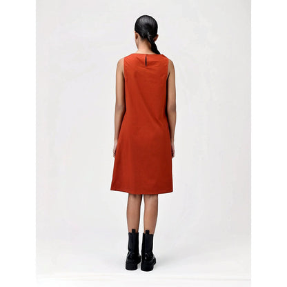 Genes Lecoanet Hemant Women's Orange Solid Knee Length Dress
