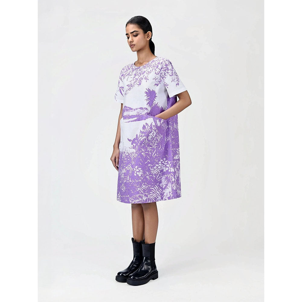 Genes Lecoanet Hemant Women's White Printed Knee Length Dress