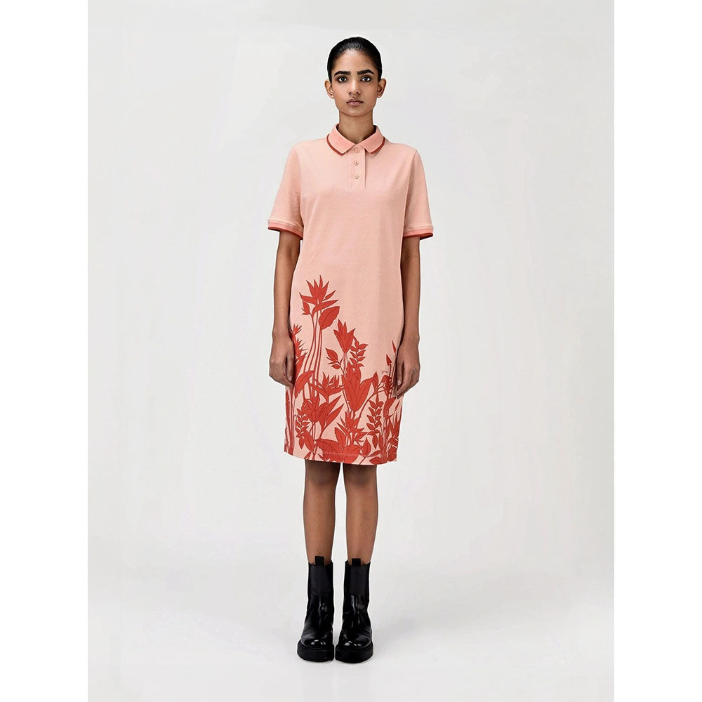 Genes Lecoanet Hemant Women's Peach Floral Knee Length Dress