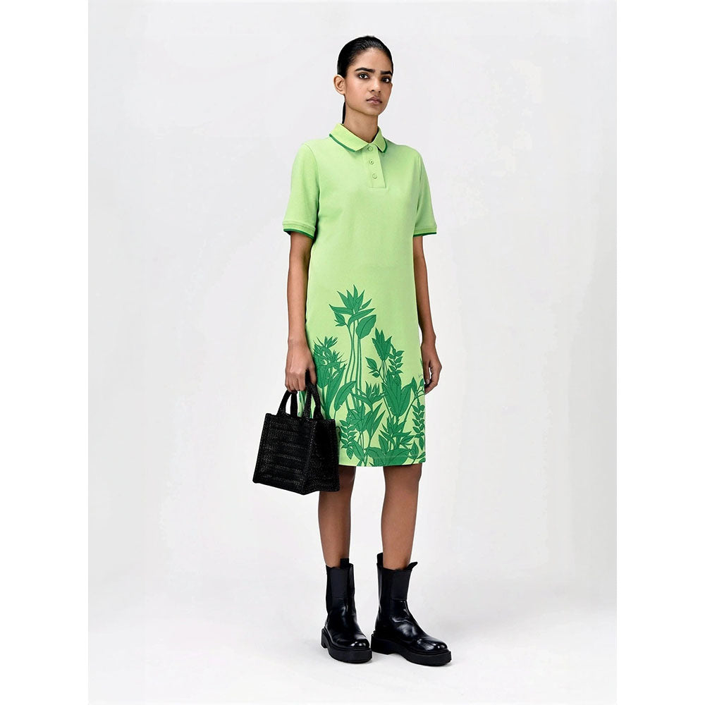 Genes Lecoanet Hemant Women's Green Floral Knee Length Dress