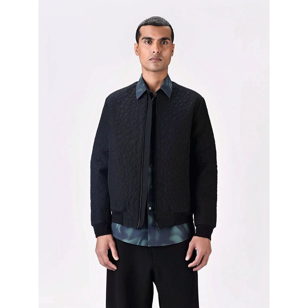 Genes Lecoanet Hemant Men Black Silk Open Front Bomber Jacket
