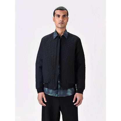 Genes Lecoanet Hemant Men Black Silk Open Front Bomber Jacket