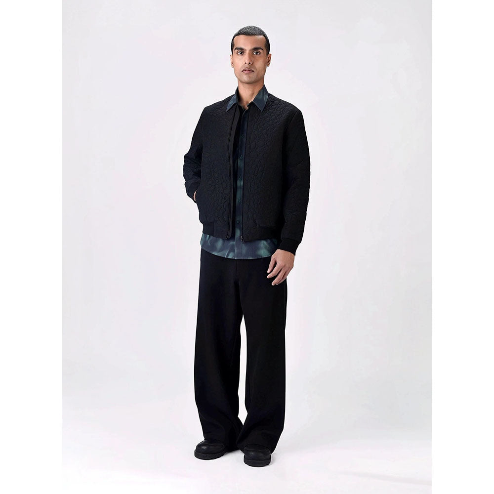 Genes Lecoanet Hemant Men Black Silk Open Front Bomber Jacket