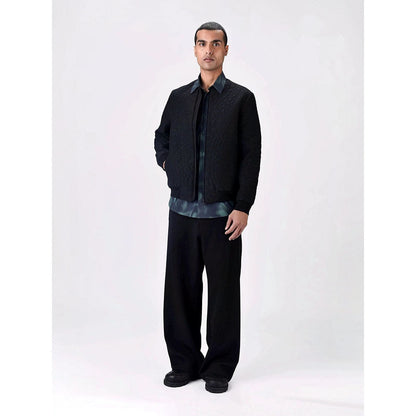 Genes Lecoanet Hemant Men Black Silk Open Front Bomber Jacket