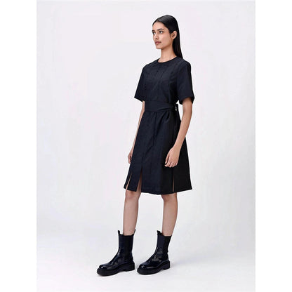 Genes Lecoanet Hemant Women Wool Blend Round Neck Embellished Dress with Belt (Set of 2)