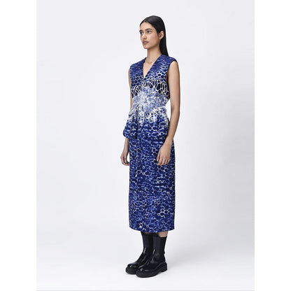 Genes Lecoanet Hemant Women's Sleeveless V Neck Textured A-Line Dress