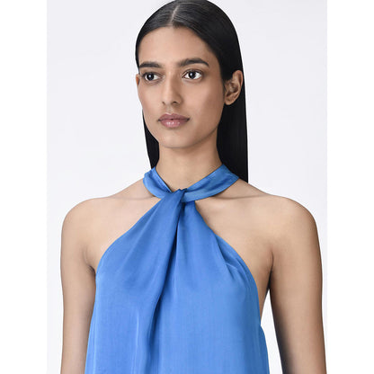 Genes Lecoanet Hemant Women's Halter Neck Blue A-Line Dress