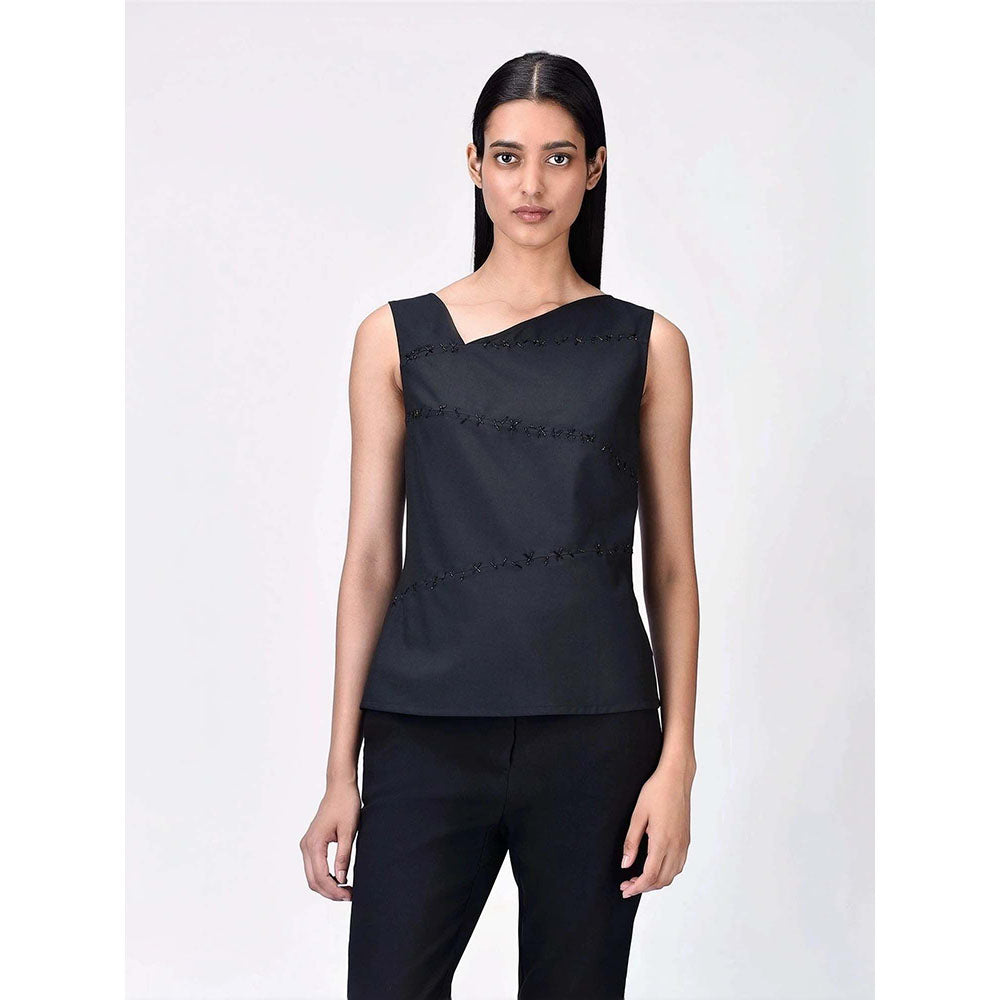 Genes Lecoanet Hemant Women's Embellished Solid Sleeveless Regular Fitted Top