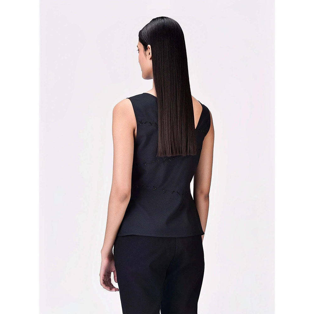 Genes Lecoanet Hemant Women's Embellished Solid Sleeveless Regular Fitted Top