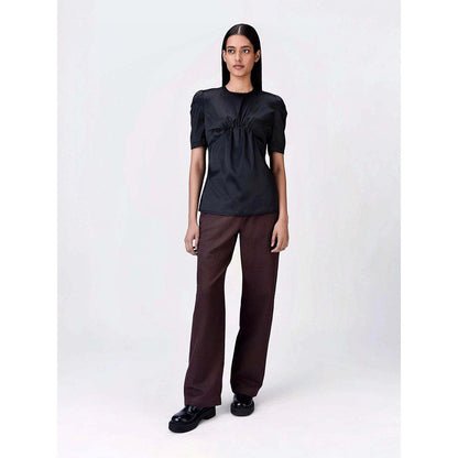 Genes Lecoanet Hemant Women's Polyester Crepe Round Neck Solid Half Sleeves Top