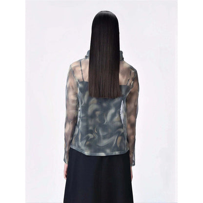 Genes Lecoanet Hemant Women's Organza Turtle Neck Printed Full Sleeves A-Line Top
