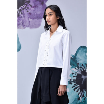 Genes Lecoanet Hemant Cotton Lace Up Solid Shirt White