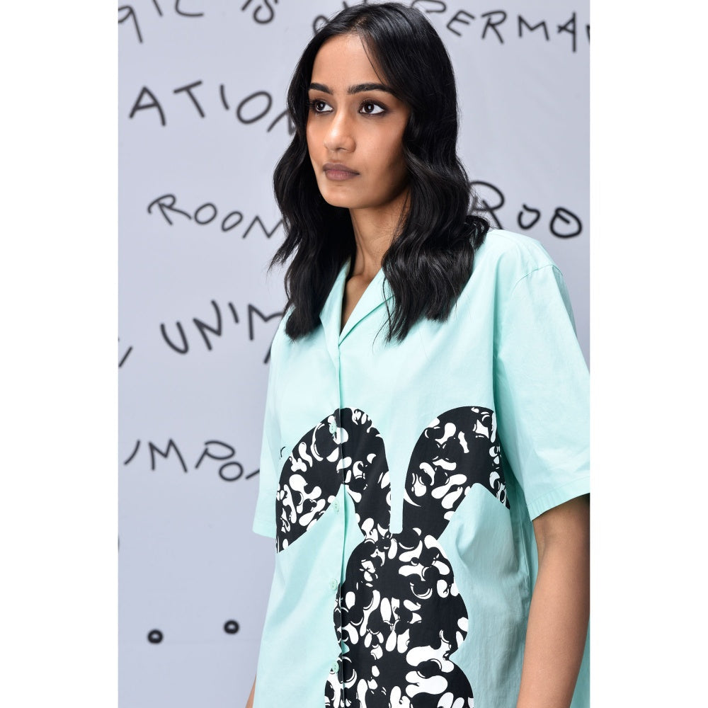 Genes Lecoanet Hemant Scribble Rabbit Cuban Shirt Nile Green