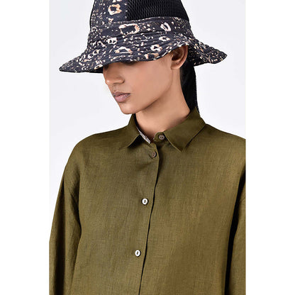 Genes Lecoanet Hemant Light Linen Shirt With Hidden Stripe Details Khaki
