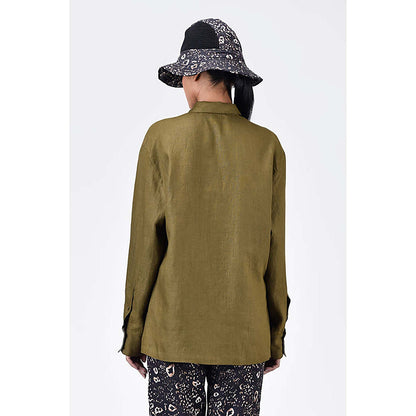 Genes Lecoanet Hemant Light Linen Shirt With Hidden Stripe Details Khaki