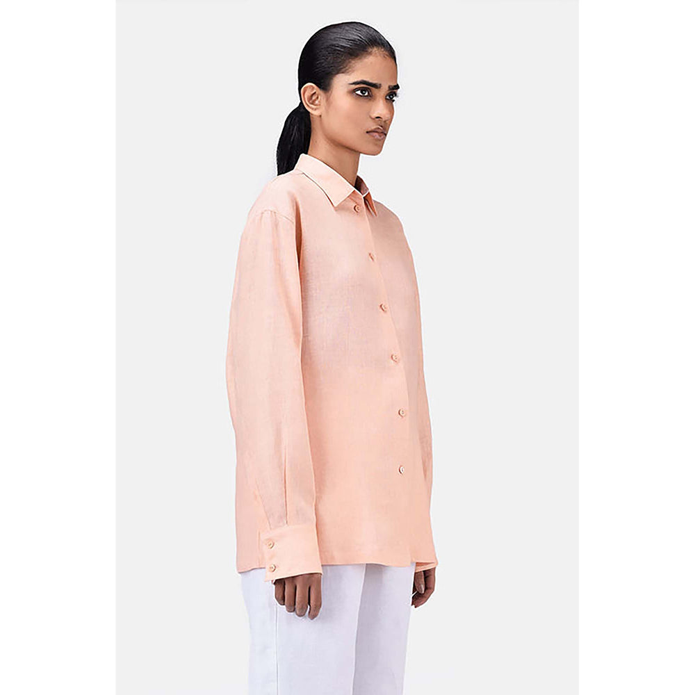 Genes Lecoanet Hemant Light Linen Shirt With Hidden Stripe Details-Light Peach