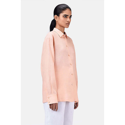 Genes Lecoanet Hemant Light Linen Shirt With Hidden Stripe Details-Light Peach