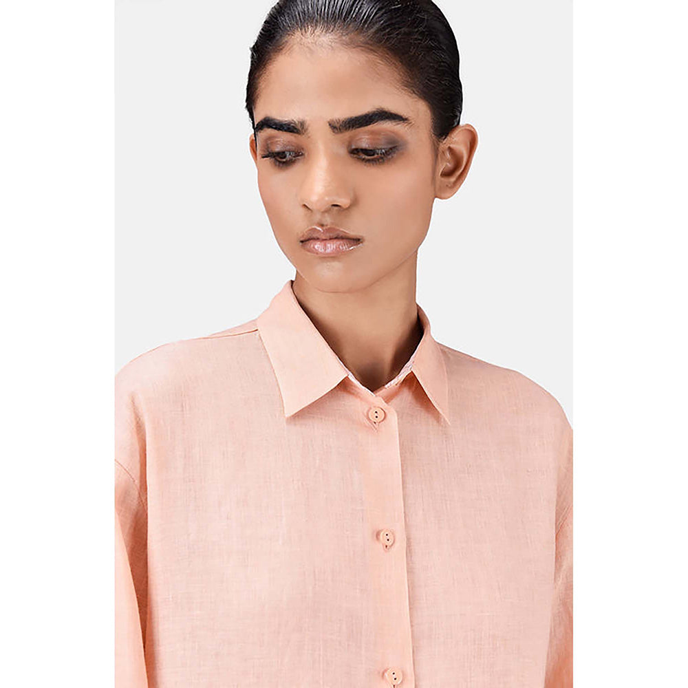 Genes Lecoanet Hemant Light Linen Shirt With Hidden Stripe Details-Light Peach