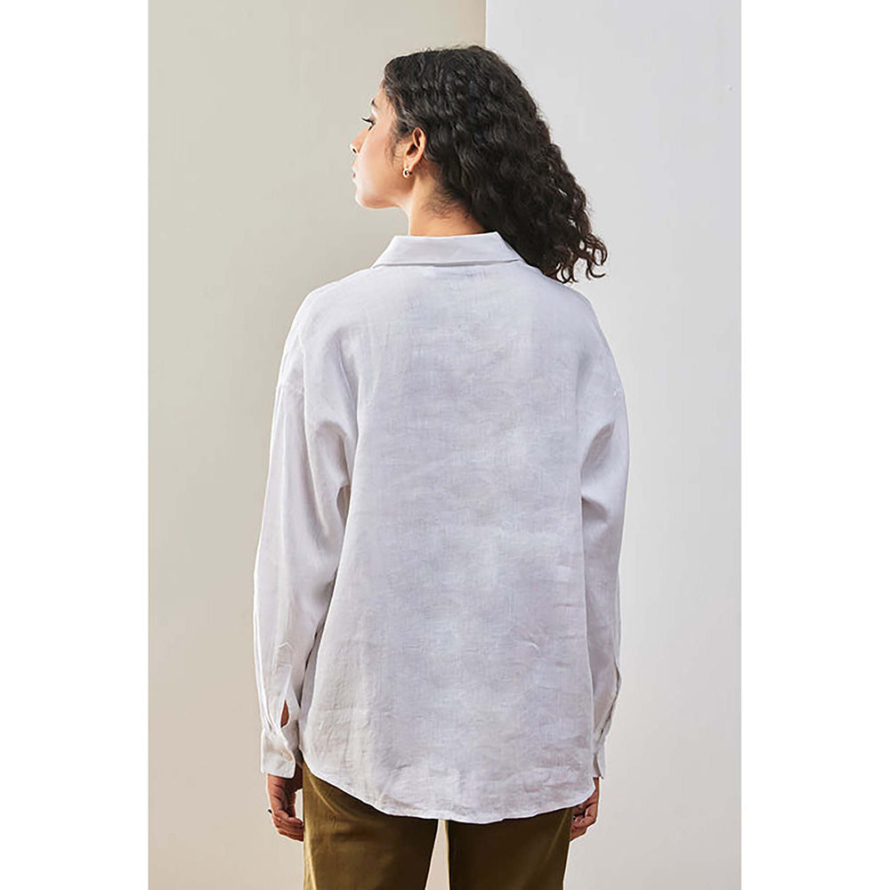 Genes Lecoanet Hemant White Linen Shirt With Tonal Embroidered Signature