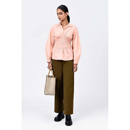 Genes Lecoanet Hemant Voluminous Sleeve Slim Fit Shirt-Light Peach