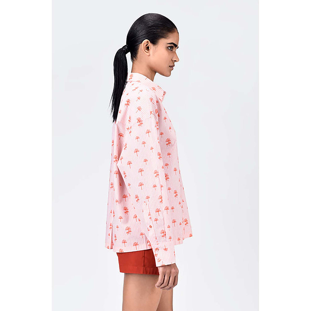 Genes Lecoanet Hemant Palm Stripe Cotton Poplin Easy Fit Shirt- Coral Orange
