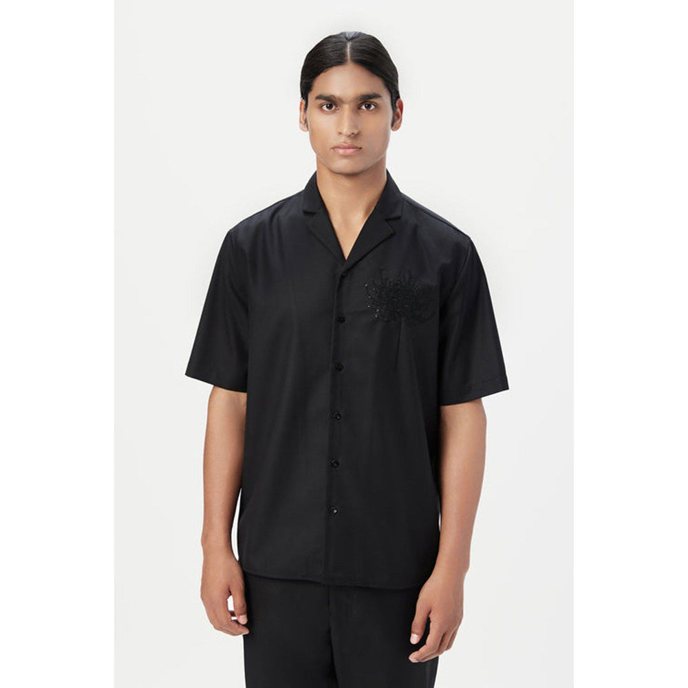 Genes Lecoanet Hemant Relaxed Fit Half Sleeve Shirt With Beads Embroidery