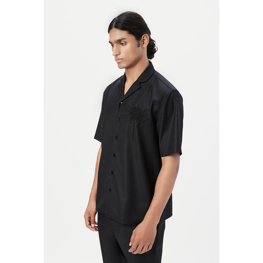Genes Lecoanet Hemant Relaxed Fit Half Sleeve Shirt With Beads Embroidery