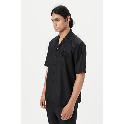 Genes Lecoanet Hemant Relaxed Fit Half Sleeve Shirt With Beads Embroidery