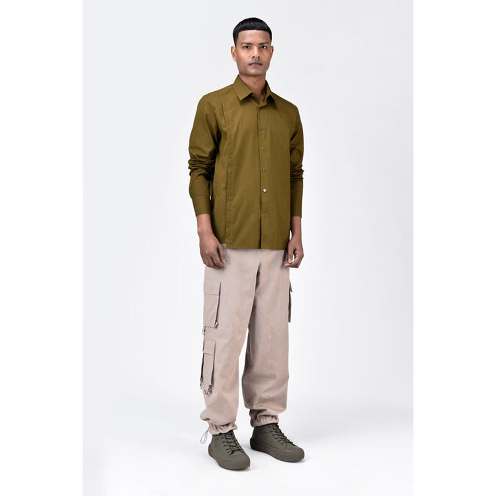 Genes Lecoanet Hemant Khaki Regular Fit Mens Button-Up Shirt