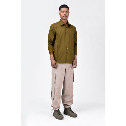 Genes Lecoanet Hemant Khaki Regular Fit Mens Button-Up Shirt