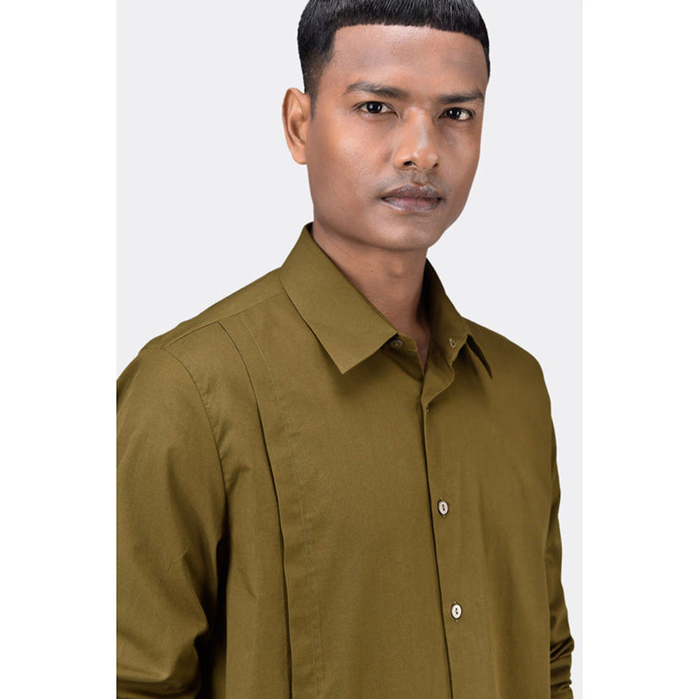 Genes Lecoanet Hemant Khaki Regular Fit Mens Button-Up Shirt